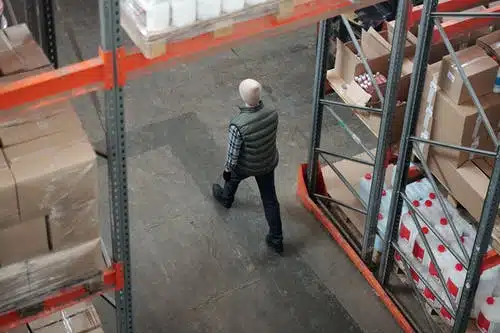 man walking through warehouse