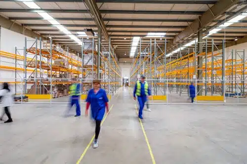workers walking through a warehouse