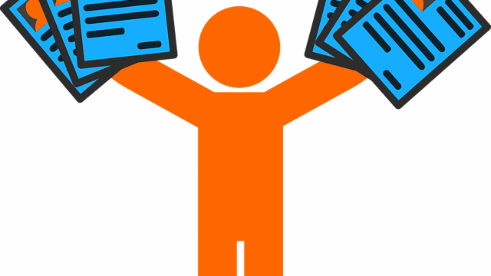 orange stick figure graphic holding up papers in both hands