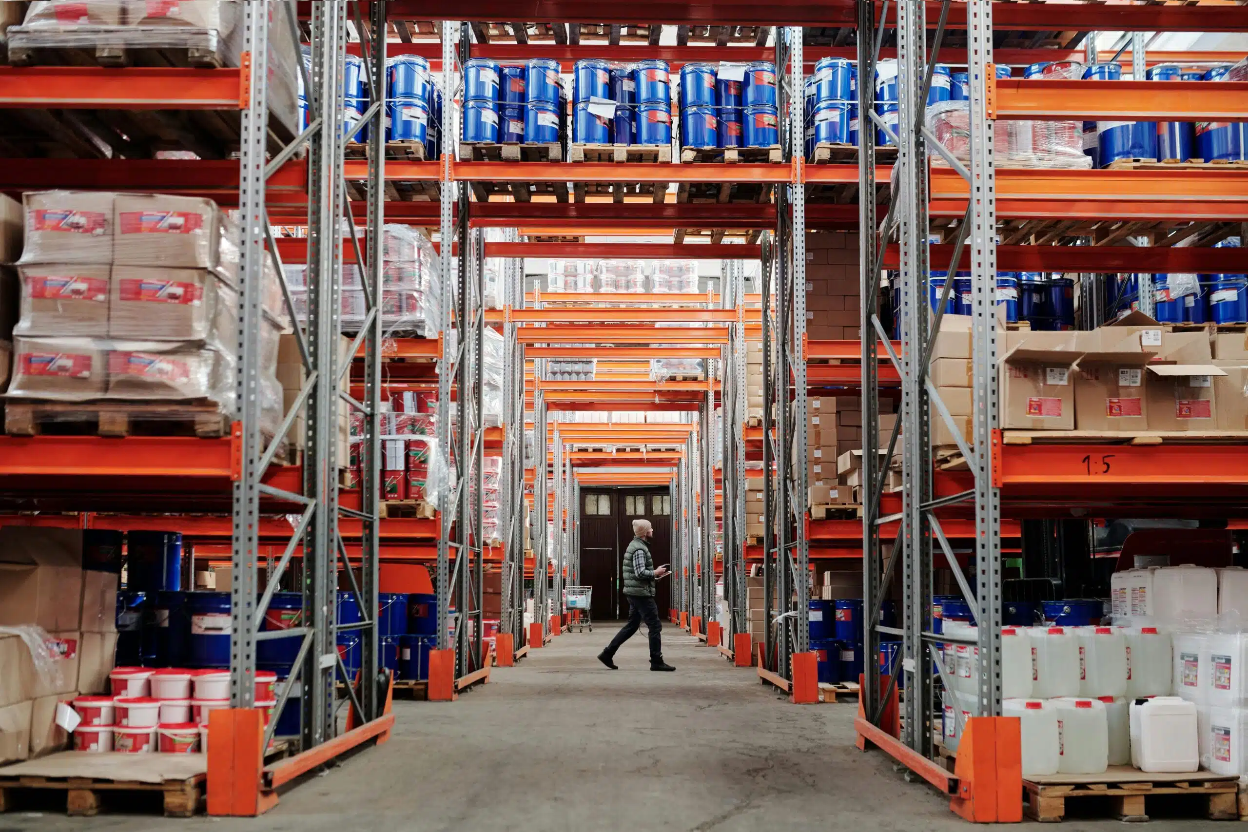 man walking in a warehouse