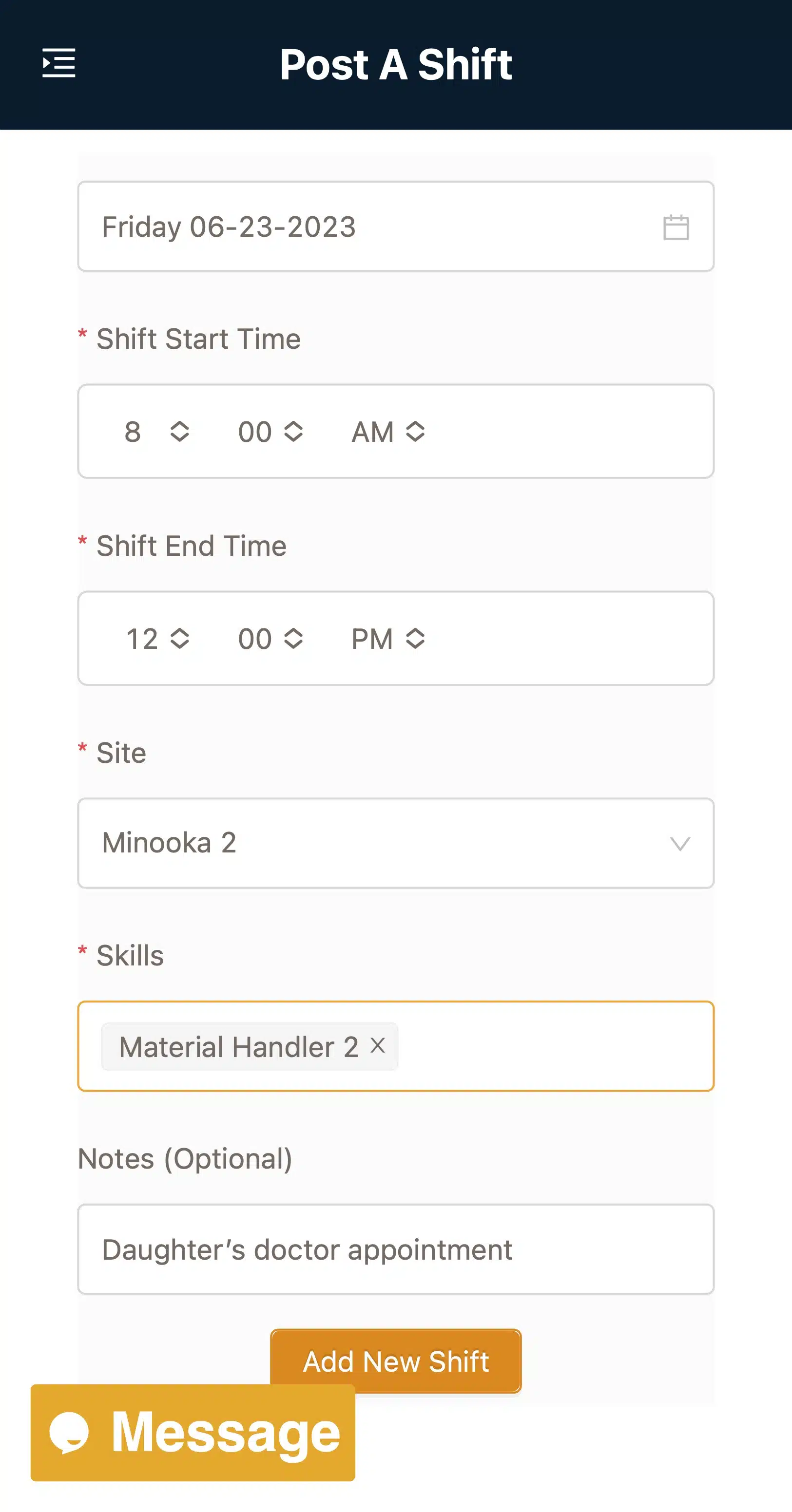Easy to post your shift for a coworker to cover. Listed date, time, and reason why they could not work her shift. Now, all they have to do is wait for the confirmation.