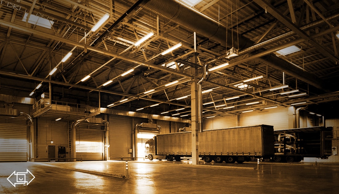 warehouse interior landscape with one truck