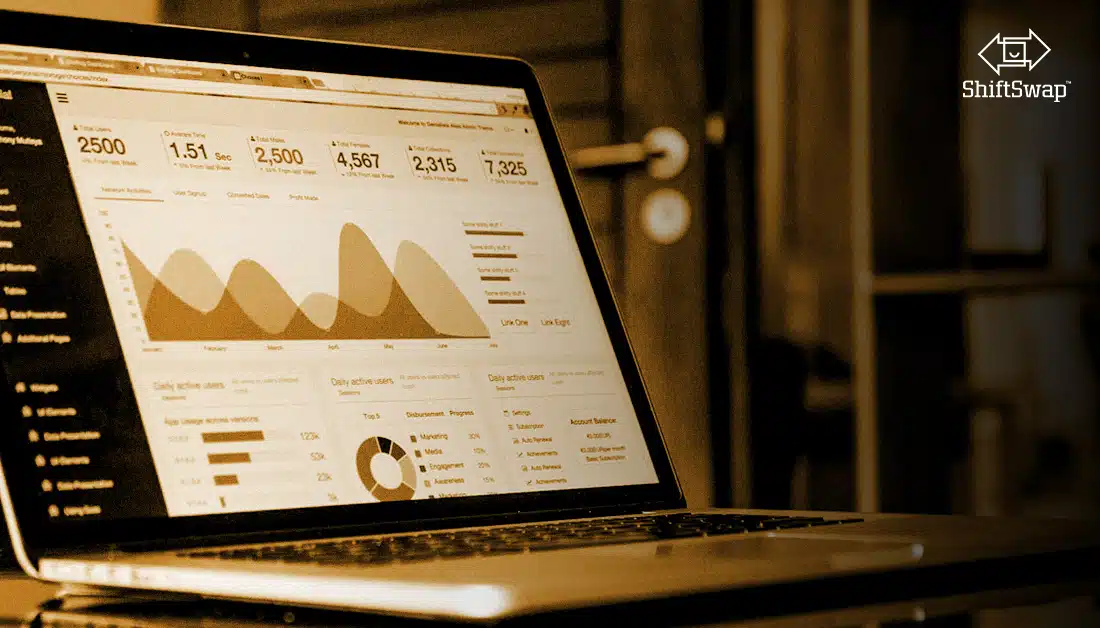 quality data on a laptop screen on a table
