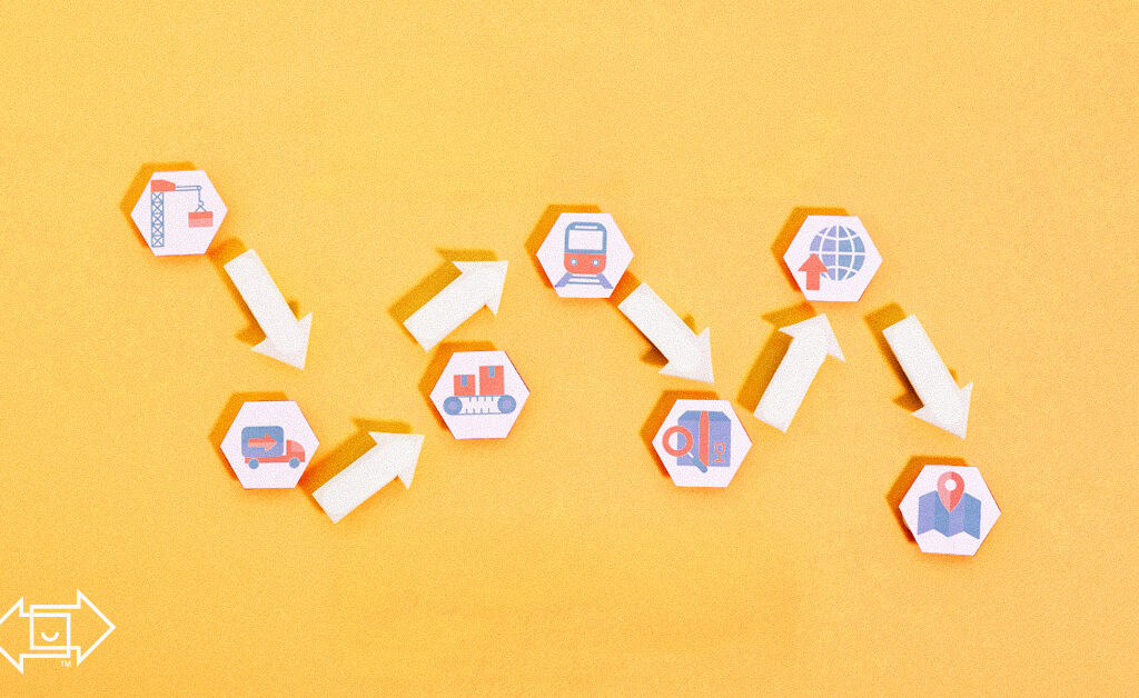 supply chain icons showing the process with arrows