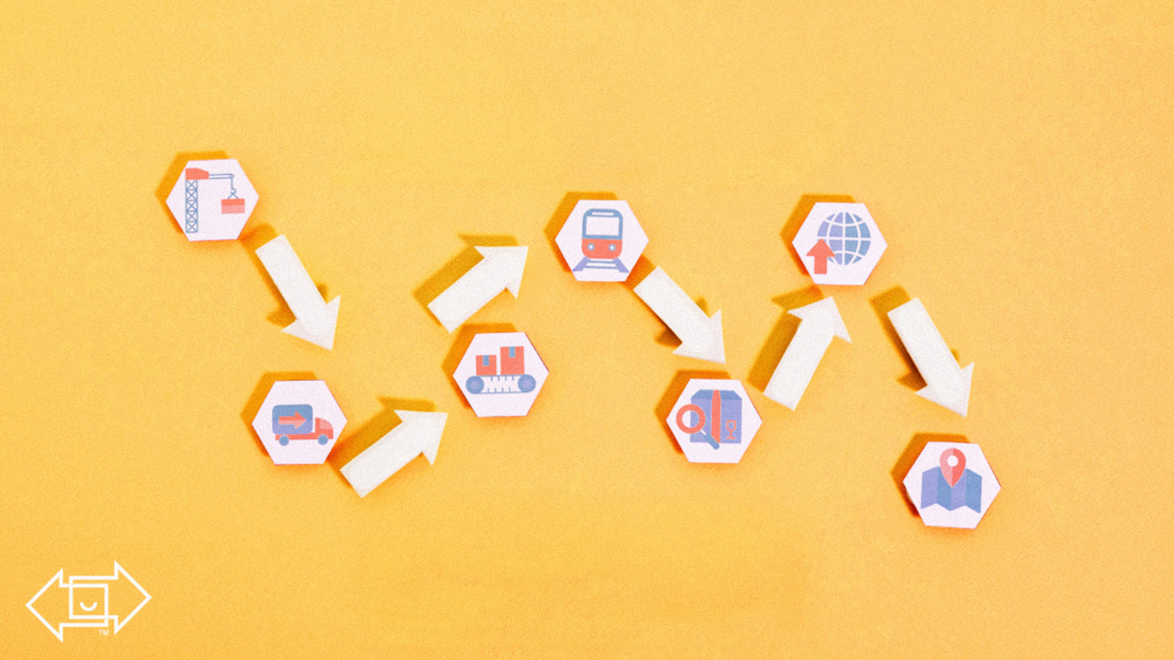 supply chain icons showing the process with arrows