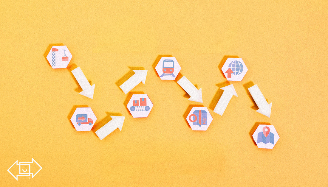 supply chain icons showing the process with arrows