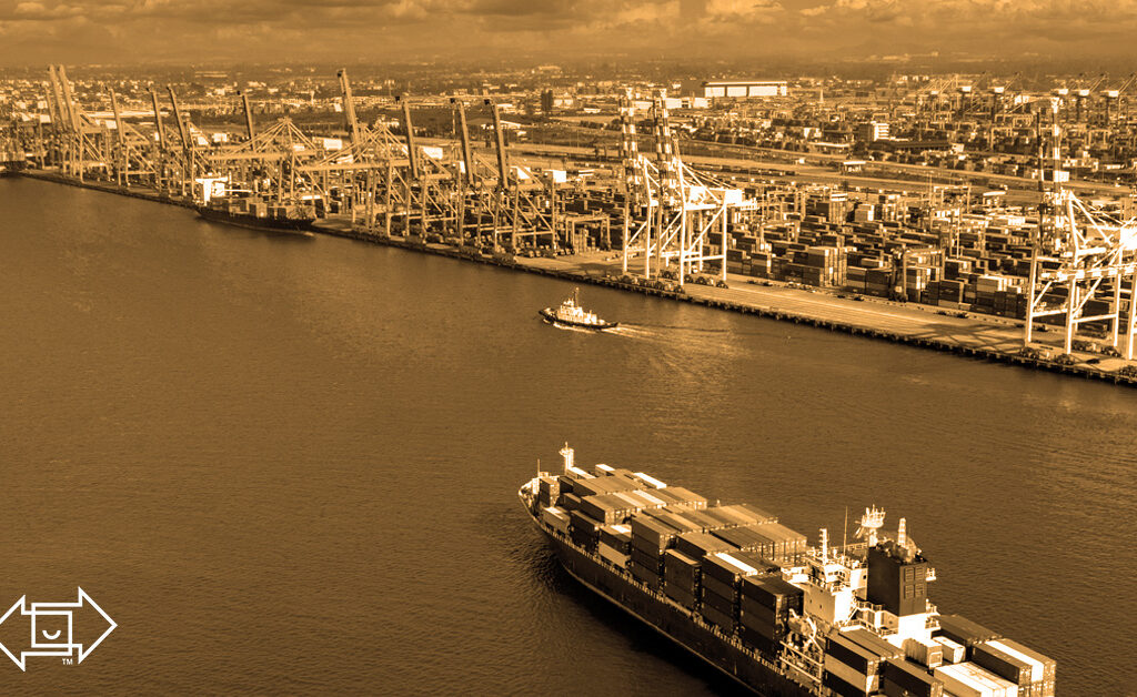 aerial view cargo ship container at the harbor