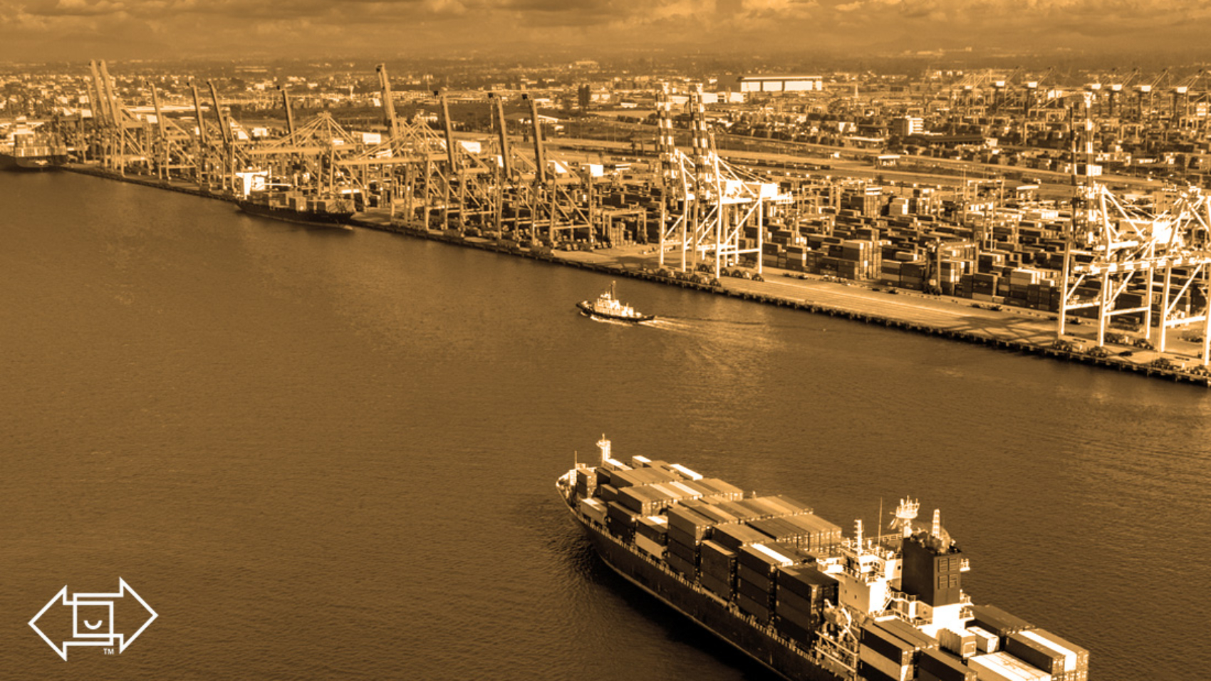 aerial view cargo ship container at the harbor