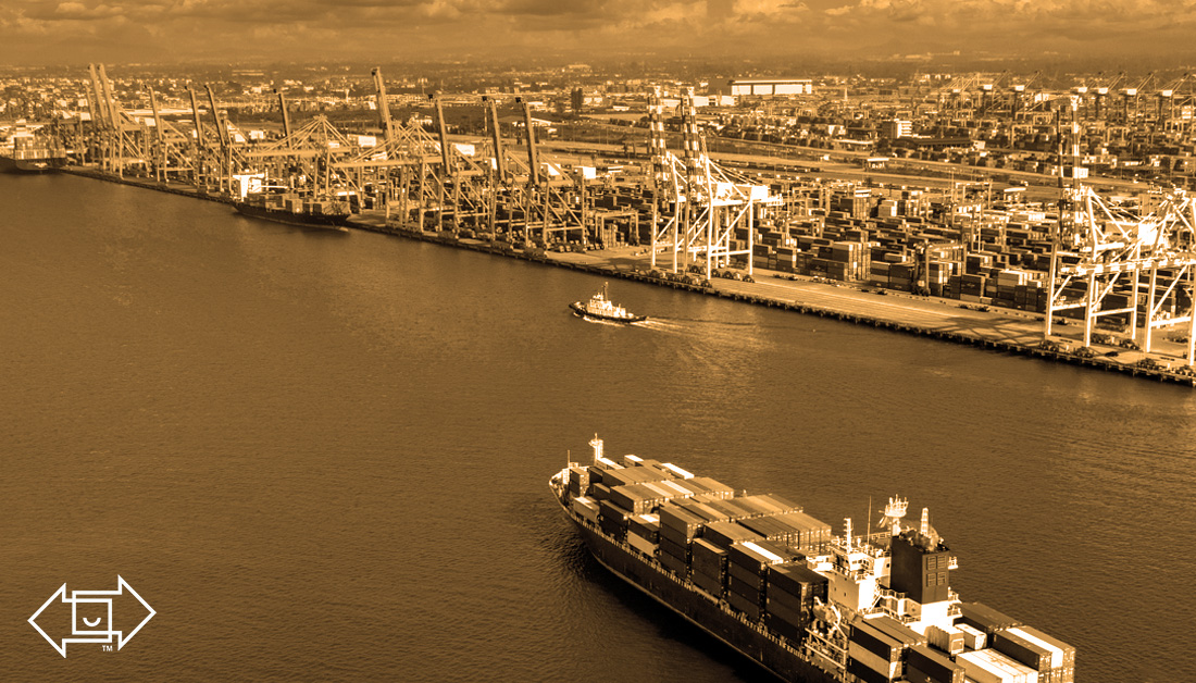 aerial view cargo ship container at the harbor