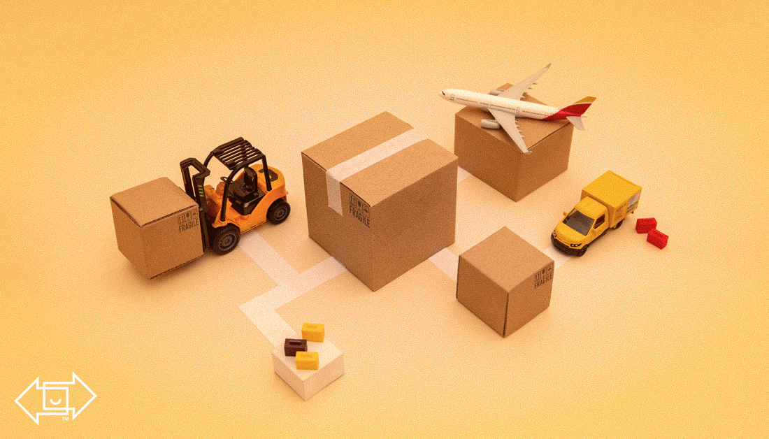 boxes and tape representing the supply chain process